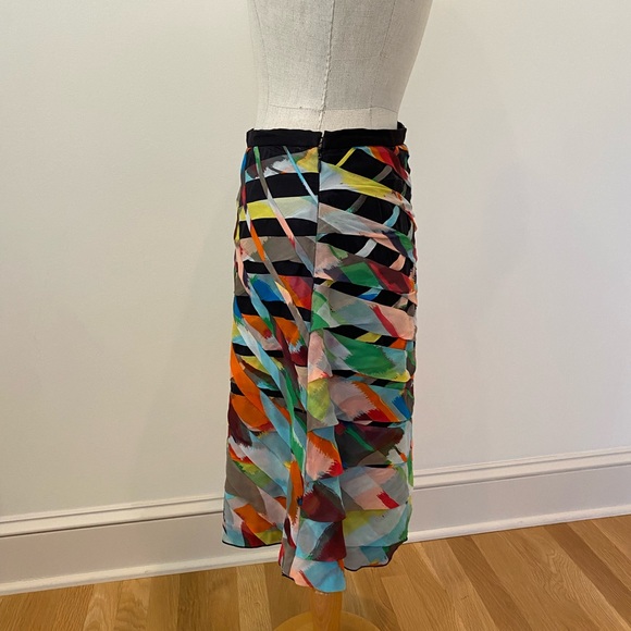 Cori 100% Silk Skirt Black with Bright Woven Silk Strips W Ruffle - Picture 4 of 16